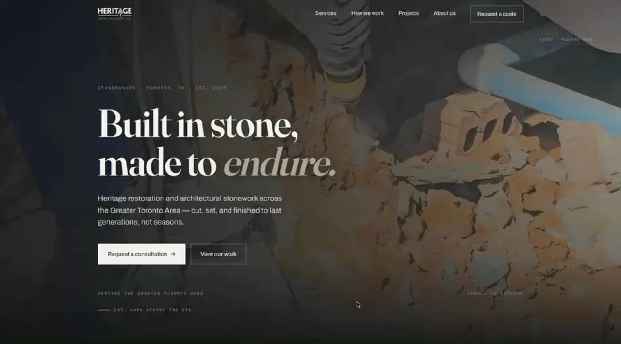 The Heritage Stone Masonry homepage hero video.