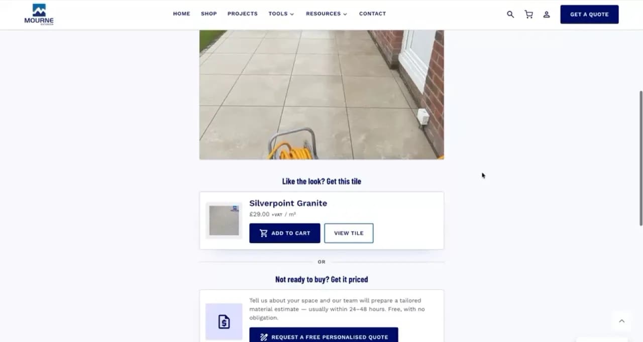 Screen recording of the Mourne Exterior AI tile visualiser.